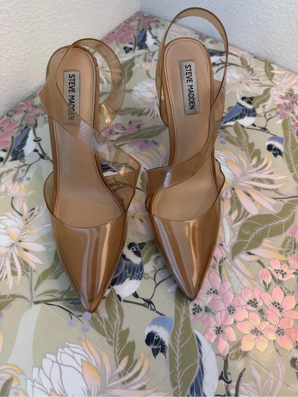 Steve Madden Tan Nude Patent Pointed Slingback Heels